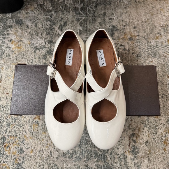 Alaia Shoes - Alaia White Patent Mary Jane Flats with Buckle Strap
